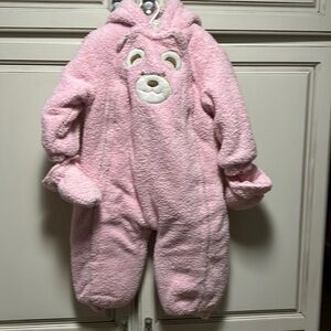 Le Petite Rothschild 24 M pink fuzzy snowsuit.